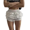 Damen-Shorts für Damen, Y2k, niedlich, lässig, dünn, Spitze, geschichtet, Lolita-Bloomers, gerüscht, elastisch, feenhaft, süß, Pettipants