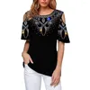 Women's Blouses Women T-shirt Round Neck Cold Shoulder Short Sleeves Lady Blouse Floral Print Sweat Absorbing T Shirt Girls Clothes