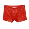 Mutande da uomo Pantaloncini in ecopelle U Custodia convessa Boxer Mutandine Slip Lingerie sexy Wetlook Latex Boy Sissy Trunks Intimo