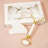 Natural White Jade Stone Gua Sha Jade Roller Beauty Tools Face Roller och Gua Sha Set Hud Draw Health Care Ansiktsmassager