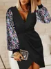 Casual Dresses 2024 Sexy For Women V Neck Long Sleeve Sequins Green Pencil Dress Robe Elegant Femme Prom Party Vestidos