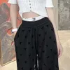 Tasarımcı Pantolon Kadın Pantolon Moda Mektubu Baskı Grafik Pantolon Günlük Gevşek Flocked High Waisted Düz Pantolon