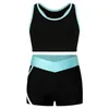 Maillots de bain pour femmes Enfants Filles Deux Pièces Maillot De Bain Sans Manches Contraste Garniture Crop Tops Avec Short Skinny Racer Back Fitness Costume