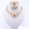 Ensembles de bijoux Africain Dubai Gold Bridal pour femmes Bracelet Boucles d'oreilles Party Crystal Collier Bague Y200602 Drop Livraison Dh3Fi