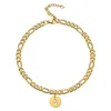 Bracelet de cheville avec lettres initiales de l'alphabet pour femme, or jaune 14 carats, chaîne Figaro, bijoux de plage, 2024