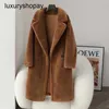 Top Maxmaras Teddy Bear Coat Womens Cashmere Coats Fur Teddy Bear Large Profile Loose Grain Wool Sheep Shearing Medium Long Fur Coat Female Lamb Hair