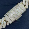 Novo design cor ouro branco 15mm Iced Out Baguette Lock Vvs1 Baguette Moissanite Corrente de ligação cubana para homem