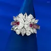 Bagues de cluster Charme Fleur Ruby Diamond Bague Réel 925 Sterling Silver Party Bande de mariage pour femmes Bijoux de fiançailles de mariée