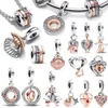 Authentic Sterling Sier Rose Gold Bells Padlock Heart Baby Pacifier Sea Shell  Pearl Dangle Charm Fit Bracelet