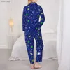 Kadın Uyku Salonu Mavi Güneş Yıldız Ay Sweetwear Sonbahar Özet Galaxy Tasarım Günlük Gevşek Büyük Boy Pijama Setleri Kadın Moda Ev Tasarımı Nightwearl240122