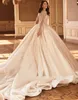 2024 Sparkle Ball Gown Mujeres Vestido de novia Sheer Neck Mangas largas Bordado Rebordear Lace Up Vestidos de novia Vestido de Novias Robe De Mariage