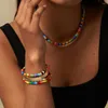Halskette Ohrringe Set Boho Luxus Modeschmuck Böhmische mehrfarbige Emaille Wellenperlen und Armband für Frauen Party Geschenk