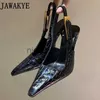 Sandaler 2023 Luxury Crocodile Leather Women's Pumps Metal Gold Heel Sandaler Formella Slingbacks Kvinnors professionella karriärskor240122