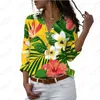 Blusas femininas verão senhoras camisa flor e folhas 3d impresso senhora casual férias estilo moda solta