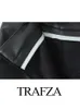 Capris TRAFZA Automne Hiver Femmes Mode Sexy Noir Dos Fente PU Jupe Crayon En Cuir Avec Ceinture Casual Chic Paquet Hanches Jupes Longues