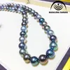 Pendants MADALENA SARARA 8-9mm Saltwater Pearl Necklace Tahitian Bead Choker Natural Black 18"