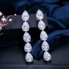 Dangle Earrings ThreeGraces Sparkling Water Drop Cubic Zirconia Silver Color Long For Women Bridal Wedding Party Jewelry E1767