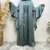 Abbigliamento etnico Abaya in mussola per donna Ramadan Abito lungo allentato islamico Moda Abito cardigan musulmano a maniche lunghe in raso