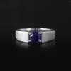 Cluster Rings GEM'S BALLET 6.5 Solitary Men's Wedding Band Lab Grown Sapphire Engagement Round Cut Genuine 925 Sterling Silver Mens Ring