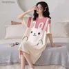 Lounge de dormir feminino Novo pijama feminino de verão bonito camisola de manga curta dos desenhos animados vestido de verão tamanho grande serviço de casa pode ser usado foraL240122