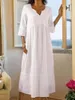 Party Dresses Women's Plus Size Rak klänning Half Sleeve Pleated A-Line Casual V-Neck Beach Bohemian Linen Summer Vestidos 2024