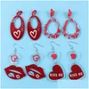 Dangle Chandelier Earrings Fishsheep Valentines Pink Acrylic Heart Love For Women Red Lips Shape Long Girls Jewelry Gifts Drop Deliver Otpbh