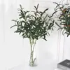 Flores decorativas 1 peça 4 garfos simulação ramo de oliveira plantas artificiais para cafeteria casamento casa arranjo de flores decoração pogal