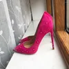 Dress Shoes Glitter Diamante Women Rose Pink Flock Pointy Toe High Heel Wedding Bridal Elegant Stiletto Pumps