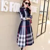 Basic Casual Jurken Designer Lente Vrouwen Jurk Zomer Lange Mouw Stand Kraag Plaid Party Werk Business Shirt Jurken Kleding