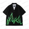 Fatos masculinos Green Flame Imprimir camisas e shorts de verão para homens streetwear Casaul Oversized Hawaii Define solto unisex roupas de praia T240122