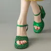 Sandals Luxury Crystal Women Summer Shoes Platform High Heels Green Gold Silver Party Dance Wedding Bridal Shoe Female Flip Flop