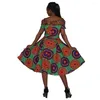 Abbigliamento etnico BintaRealWax Abiti africani per le donne Corda di cotone Tessitura Colletto Stampa Cera Abito al ginocchio da donna WY335
