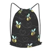 Sacos de compras Bumble Bees Impressão Cordão Mochila Homens Gym Workout Fitness Sports Bag Bundled Yoga para Mulheres