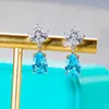 Stud Earrings QINHUAN Studs S925 Sterling Silver Pt950 Plated Water Drop Blue High Carbon Diamond Luxury Jewelry For Women Party Gift