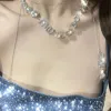 Miu estilo irmã grande e pequena ~ alta classe diamante completo festa clavícula vestido colar acessórios