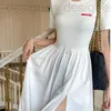 Grundläggande avslappnade klänningar Designerklänningar Kvinnors modedesign Splicing Short Sleeve Dress Letter Print Slim Round Neck Pullover Split Long kjol 62:00