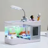 Tankar Turtle Tank Viewing Aqua Office Inomhus Multifunktionellt akrylakvarium / akvarium USB Mini Aquarium Ecological Small Goldfish