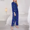 Dames Slaap Lounge Blauw Zon Ster Maan Nachtkleding Herfst Abstract Galaxy Design Casual Losse Oversize Pyjama Sets Damesmode Home Design NachtkledingL240122