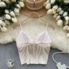 Women's Tanks Chic Sweet Lace Patchwork Velvet Camis Fashion Tank Top Basic Slim Crop Sexy Corset Bustier Summer Women Tops Ins