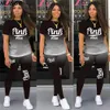 Capris Hljgg Lettera Rosa Stampa Tuta da donna Maglietta e leggings sfumati Pantaloni abbinati a due pezzi Completi Sport Streetwear