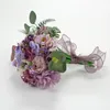 Decoratieve Bloemen 1 STKS Paars Kunstzijde Bloemboeket Materiaal Pack Groen Stem Combo Set Voor DIY Bruids Corsage