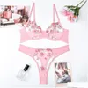 Set sexy 2023 Lingerie Y Ricamo floreale Biancheria intima Pizzo trasparente Corto Kit per la cura della pelle Delicata Fata Donna 2 Pezzi Consegna di goccia Dhjcw