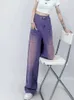 Jeans pour femmes Violet Style américain High Street Pantalon en denim à jambes larges pour dégradé blanc Cargo Y2K