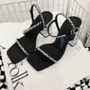 Tjock High Heel Thin Belt Sandals for Women Spring Summer New Designed Metallic Luster Crystal Sequins Decoration Shoes 220711