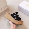 2023 Summer New Cross Letter Printed Thick Sole Slippers with Elevated Woven Bag and Hemp Rope Beach Sandals for Women