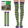 Women Socks Mardi Gras Thigh High Carnival Colorful Striped Semi Opaque Over Knee Long Stockings Cosplay Costume Accessories