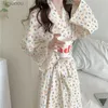 Kvinnors sömn lounge kvinnors pyjamas hemkläder långärmare vårens höst kimono nattkvinna natt mycket sexualitet pajamas satin mantel traf pyjamal240122