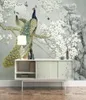 Niestandardowy mural samoprzylepny tapeta 3D Peacock Magnolia Flowers Maling Studiuj salon Tło Dekor