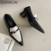 Sandales SUOJIALUN 2023 printemps nouveau bout pointu pompes chaussures mode bas talon rond dames Slingback sans lacet Oxford chaussures décontracté bureau ShoJ240122