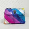 Cross Body UK Kurt G London Mini Kensington Rainbow Stripe Skórzana kabriolet Crossbody Bag Women Małe torby torebki klapy 012123H236T